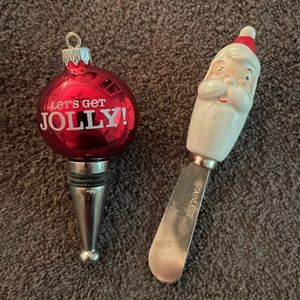 Holiday wine topper and cheese server set